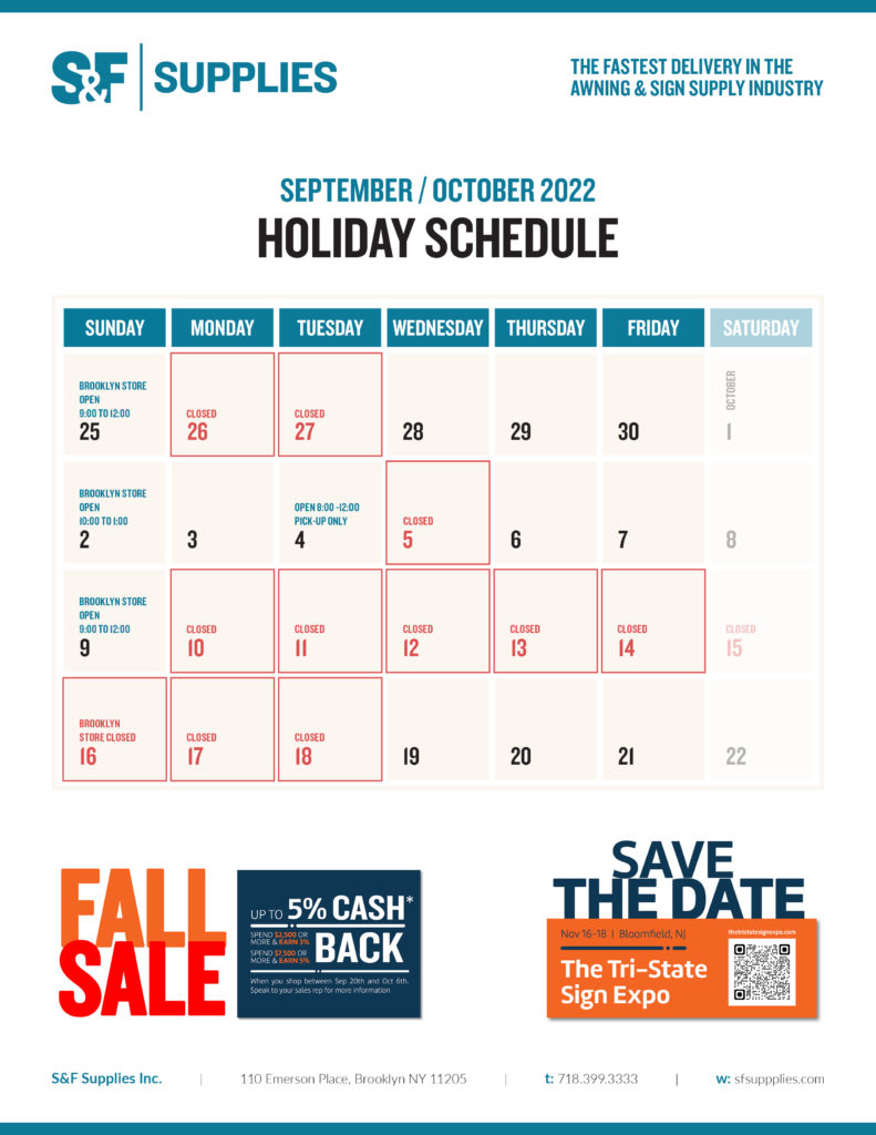 Holiday Calendar S F Supplies News Updates